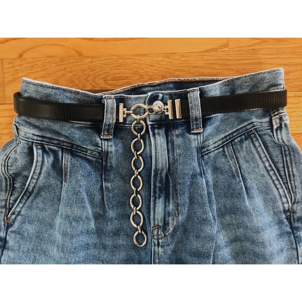 Women's Talbots Black Leather Chain Belt